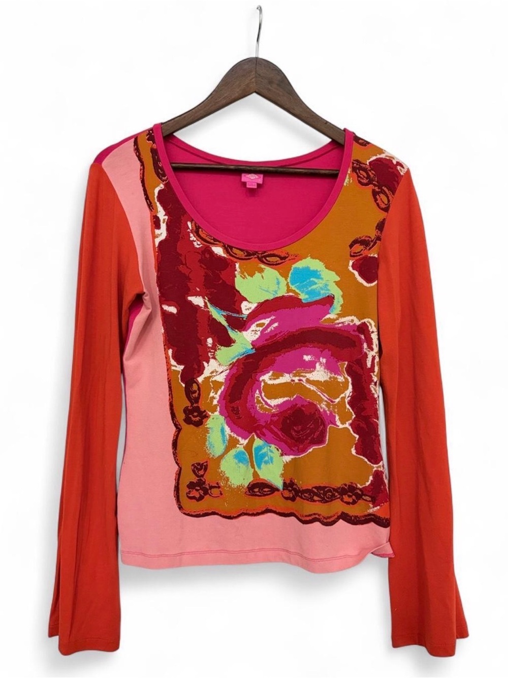 Vintage Oilily Floral Graphic Scoop Neck Long Sleeve Top Size M